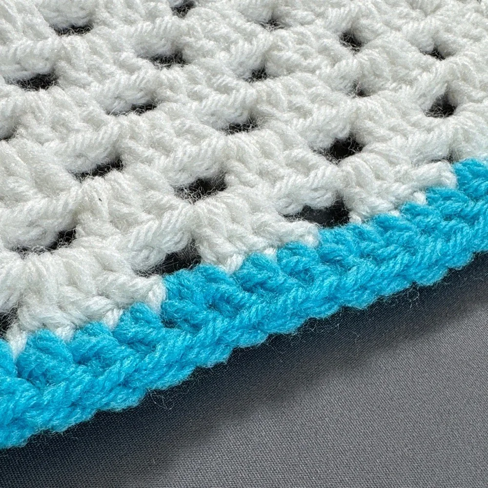 Handmade‎ Crochet Baby Blanket Penguin Bunny Reversible White Teal Granny Square